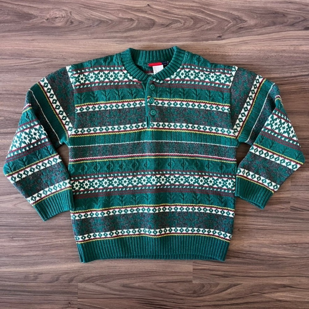 Gymsport Gymboree Vintage Wool Blend Striped Henley Sweater Green Kids size XL